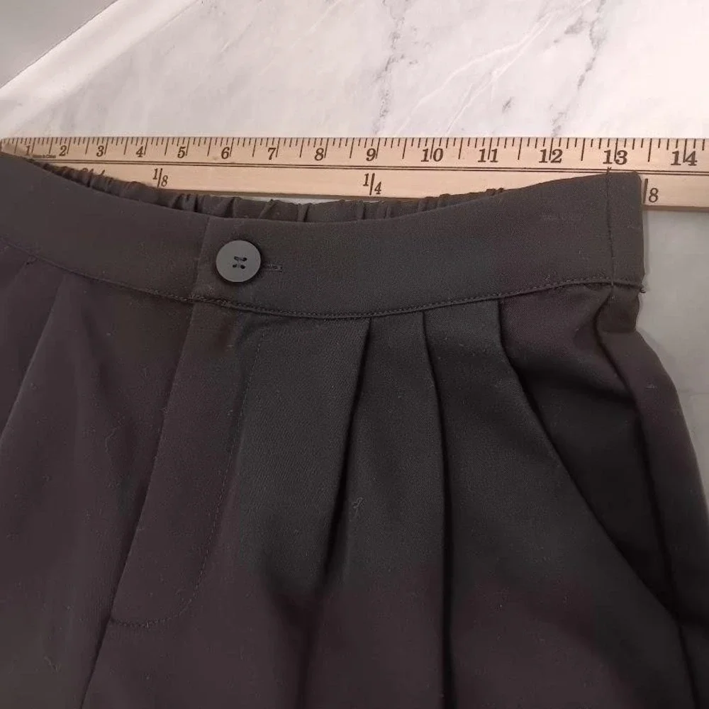 Tapered Dress Pants Womens Small Black Pleated Crepe Elastic Waist‎ Button Hem